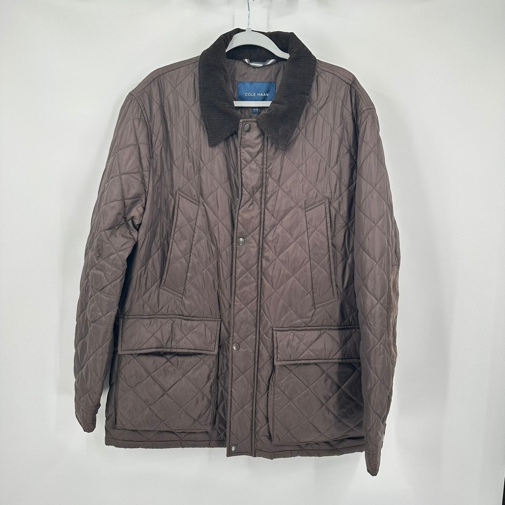 Cole Haan Mens Quilted Barn Jacket Size XL Corduroy Collar Elbow Patches Preppy